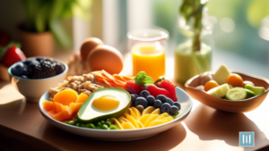 A close-up shot of a visually appealing plate of keto-friendly foods, beautifully arranged and illuminated by soft, golden sunlight streaming through a window. The vibrant hues and textures of the ingredients pop, enticing readers to embark on their weight loss journey with the keto diet.