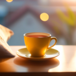 Morning meditation by a sunlit window with a cozy cushion and cup of tea, embodying mindfulness in daily life