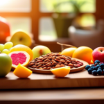 Assorted colorful fruits, nuts, and seeds on a wooden cutting board, bathed in bright natural sunlight for wholesome and tasty Paleo snacks