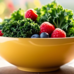 A close-up shot of a vibrant array of superfoods including kale, berries, and nuts, bathed in bright natural light streaming through a kitchen window. Ideal for holistic health and wellness concepts.