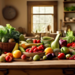 Alt text: A sunlit kitchen scene showcasing sustainable strategies for long-term weight loss. Fresh fruits and vegetables beautifully arranged on a rustic wooden table, illuminated by natural light.