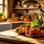 Alt text: Delicious whole foods recipes displayed on a rustic wooden countertop in a sunlit kitchen scene.